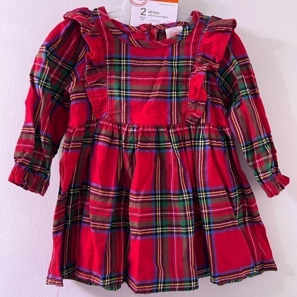 Baby Girls Plaid Dress Outfit with Matching Tights size 3-6 M - Picture 3 of 9
